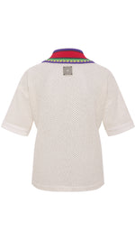 LEO - Boxy fit short-sleeve polo in textured knit and contrast crochet collar