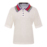 LEO - Boxy fit short-sleeve polo in textured knit and contrast crochet collar