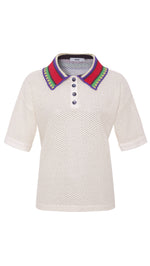 LEO - Boxy fit short-sleeve polo in textured knit and contrast crochet collar