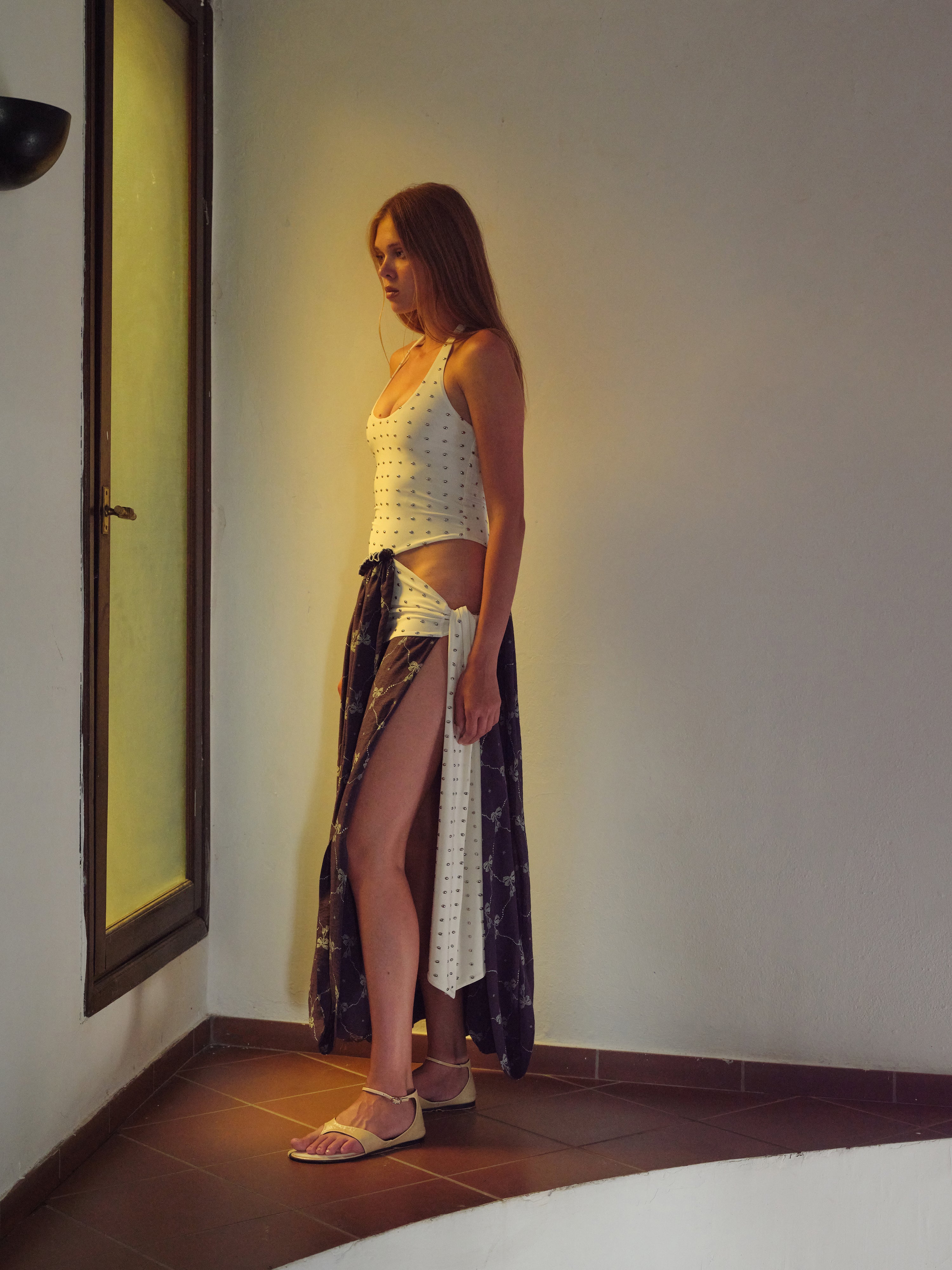 YOUSTINA - Balloon-skirt halterneck cut-out dress