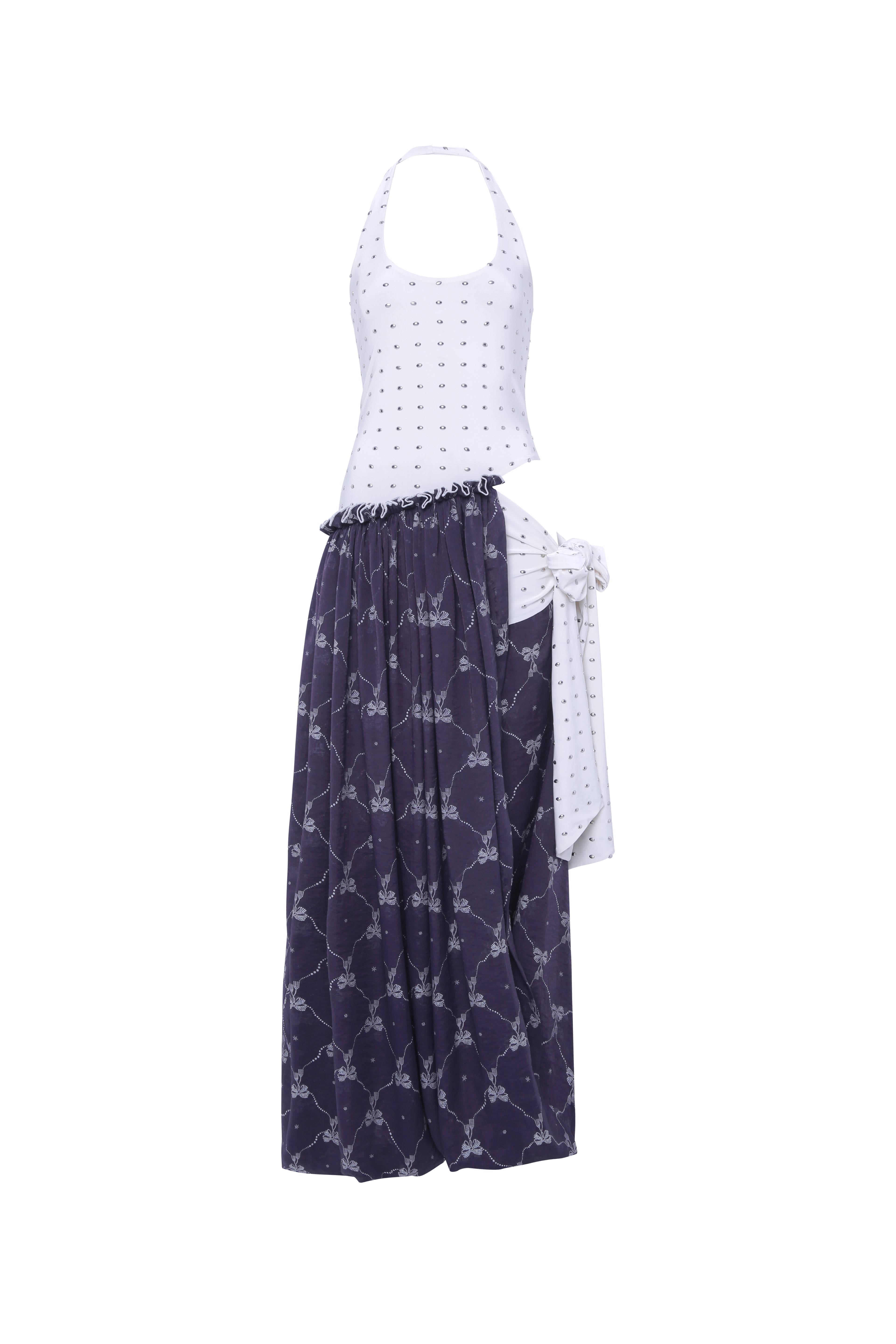 YOUSTINA - Balloon-skirt halterneck cut-out dress