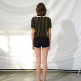 YUAN - Striped knit polo top