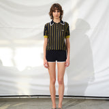 YUAN - Striped knit polo top