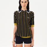 YUAN - Striped knit polo top