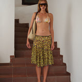 YUKA - Semi-sheer mesh midi skirt with scalloped hem detailing