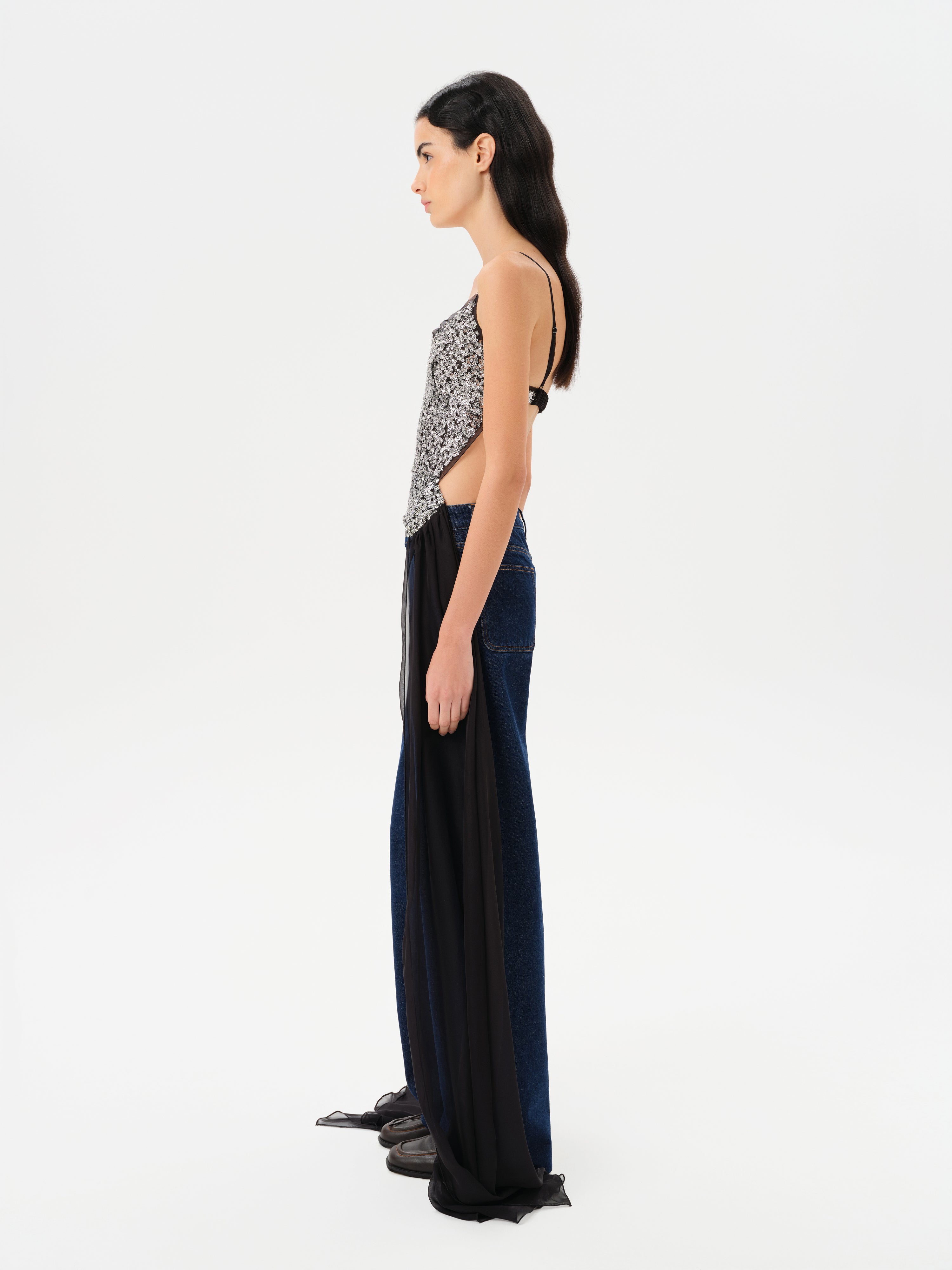 ZAYA - Embellished sequin top with a deep V neckline