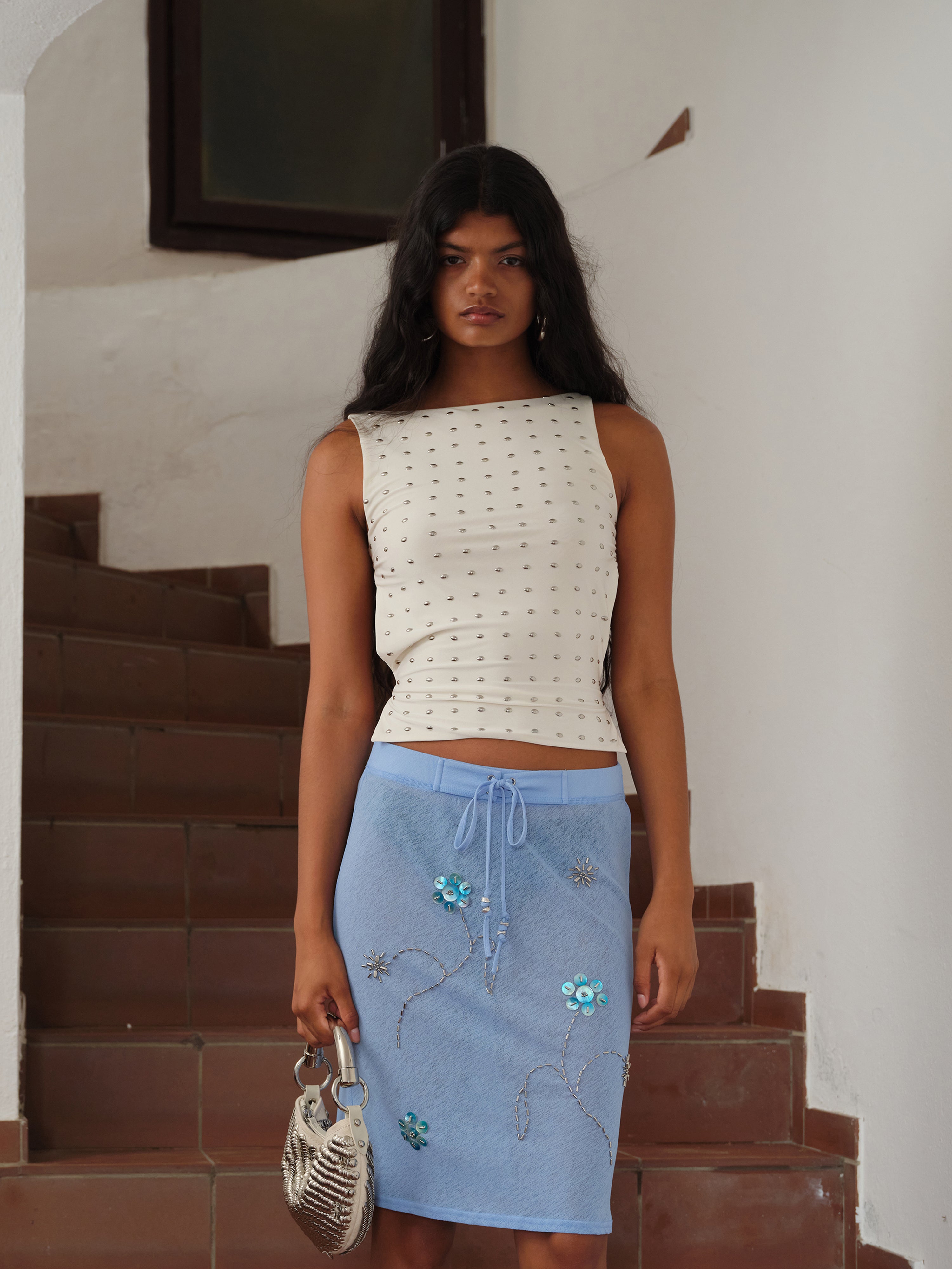 ZELNA - Fitted jersey top with stud details