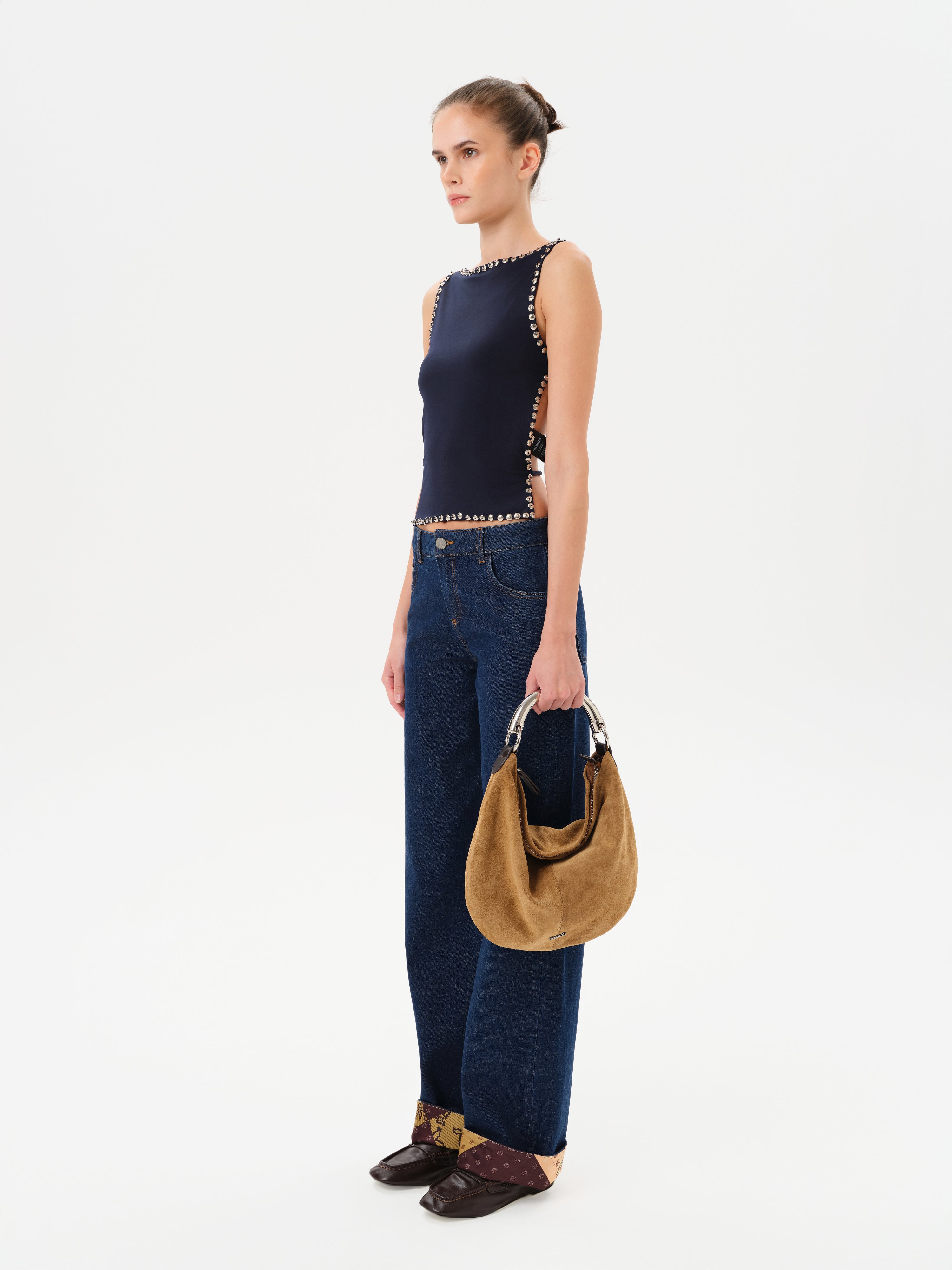 ZELNA - Fitted jersey top with stud details