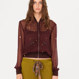 AMELIE - Bead-embellished sheer top with front zip