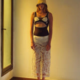 WELLS - Belt detailed crochet midi skirt with detachable mini shorts