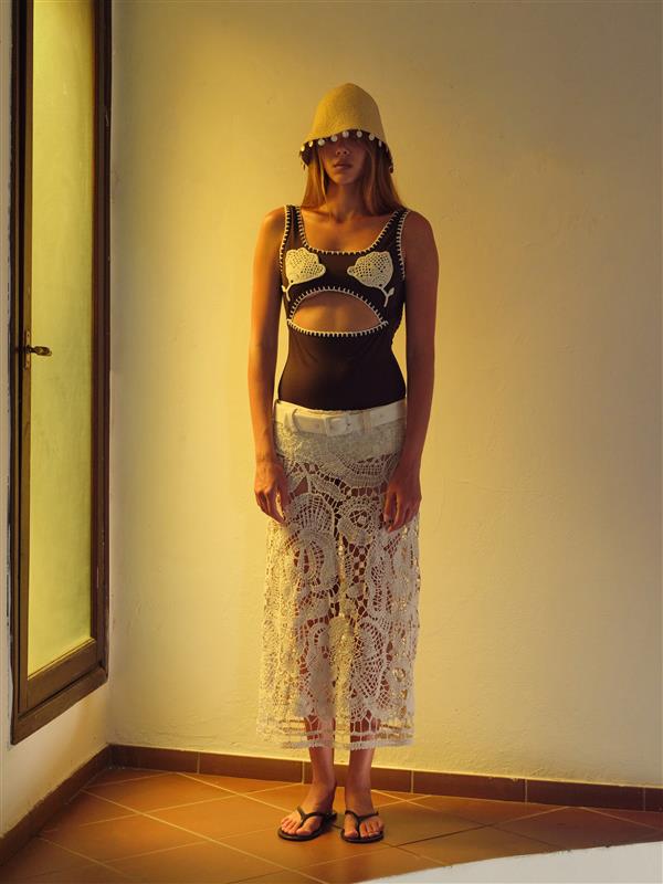 WELLS - Belt detailed crochet midi skirt with detachable mini shorts