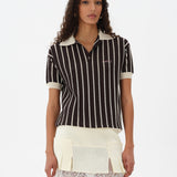 MERAIS - Striped knit polo top