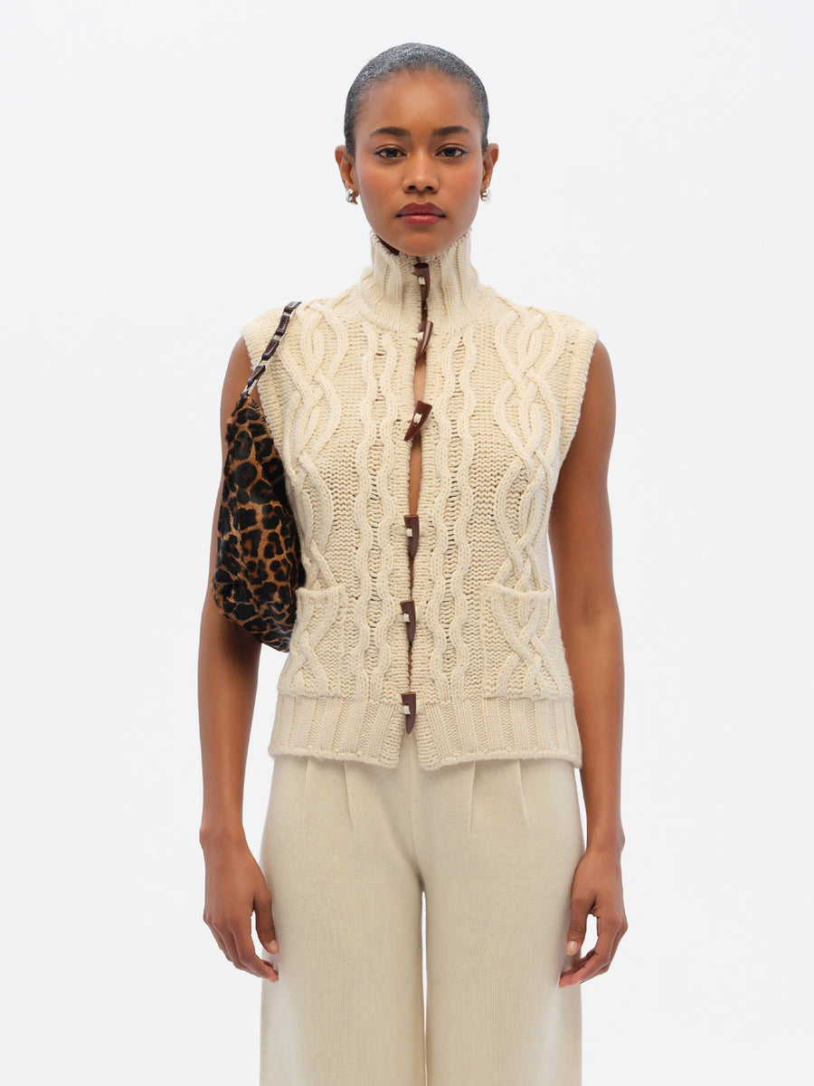 LESNA - High-neck cable knit vest