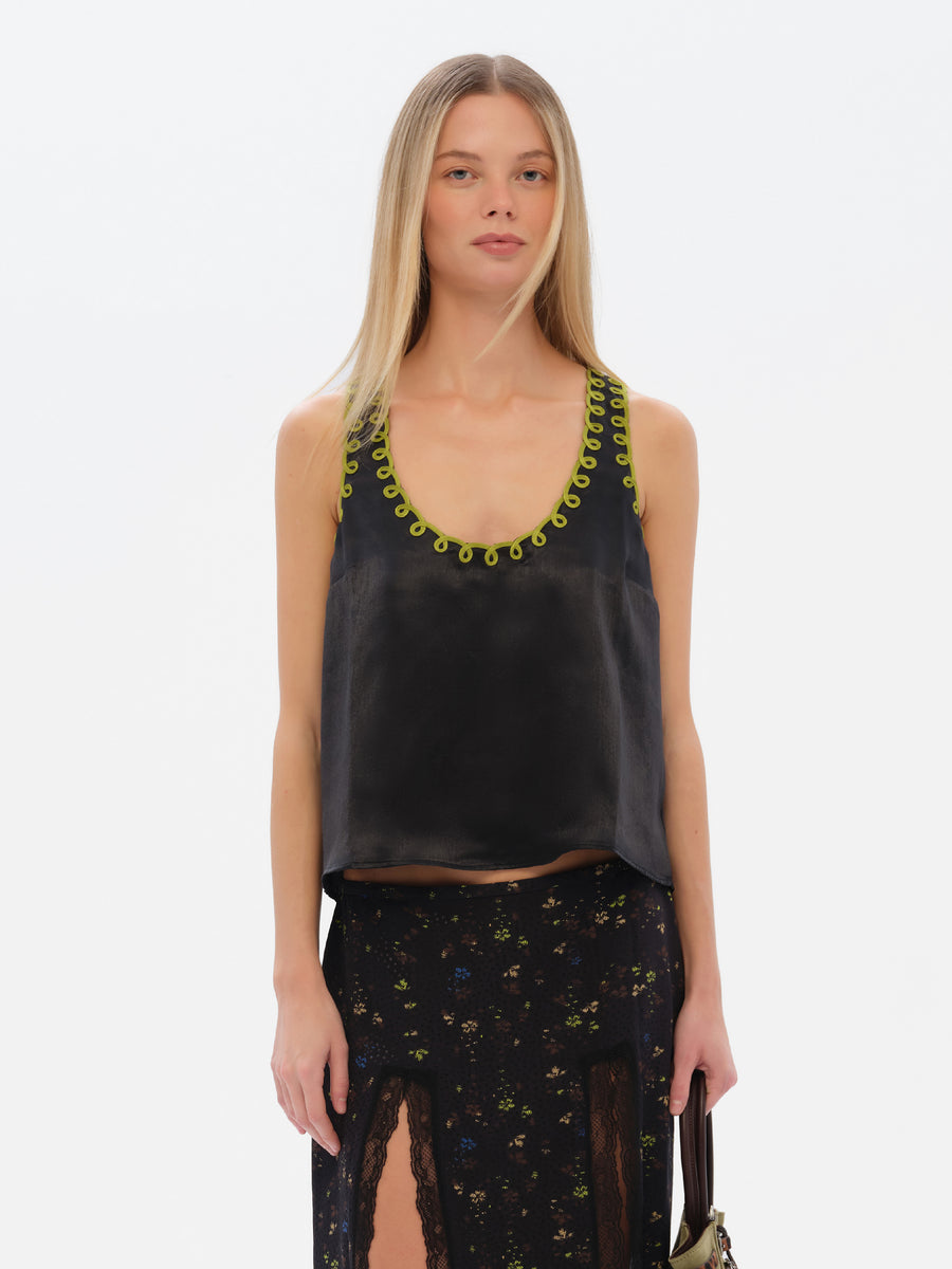 FILIPPA - Embroidered deep u-neck tank top