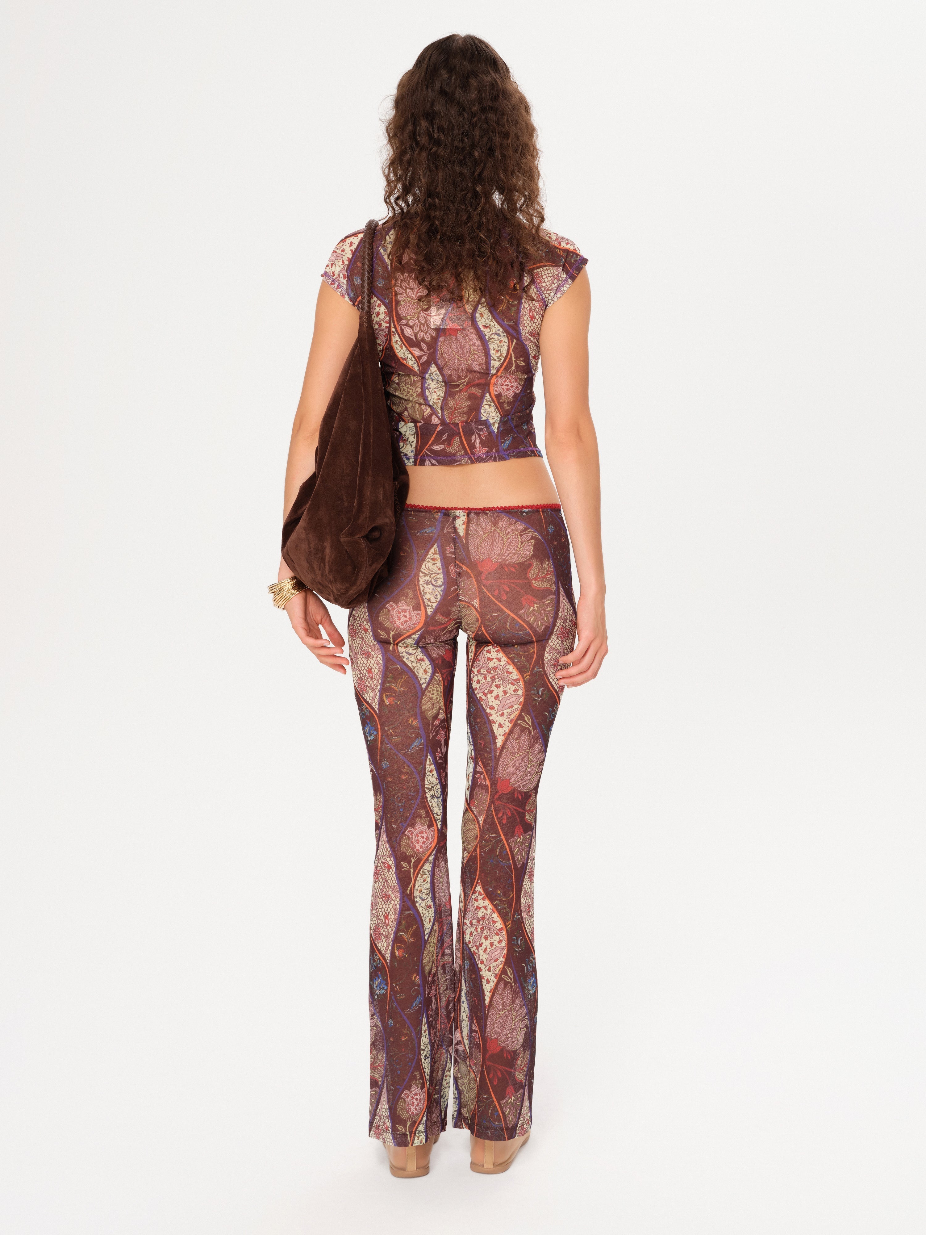 DORA - Contrast-stitched printed semi-sheer t-shirt
