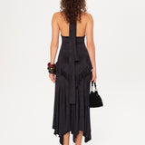 LUNN - Halterneck ruffled midi dress with front slit