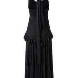 LUNN - Halterneck ruffled midi dress with front slit