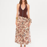MIDIAS - Halterneck dress with a floral-printed wrap skirt