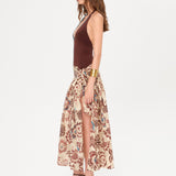 MIDIAS - Halterneck dress with a floral-printed wrap skirt