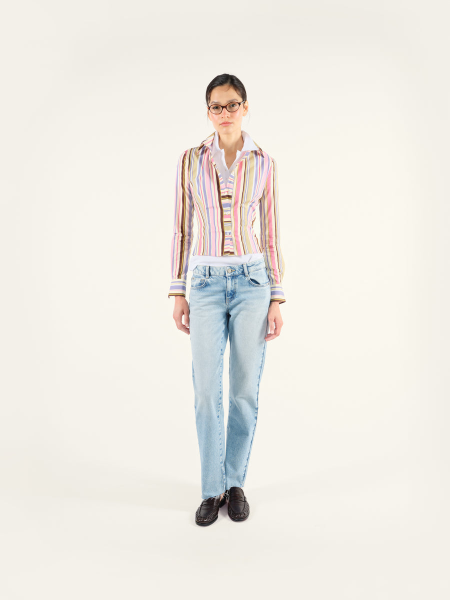 NEGI - Multicolour striped fitted button-down shirt