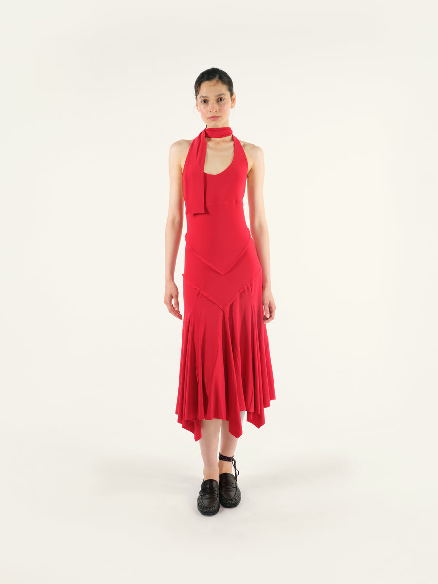 HESC - Halterneck panel detailed jersey dress