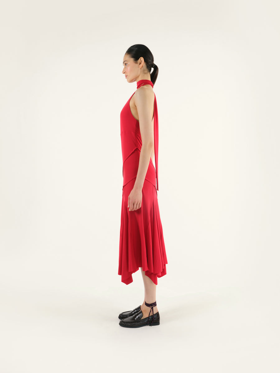 HESC - Halterneck panel detailed jersey dress