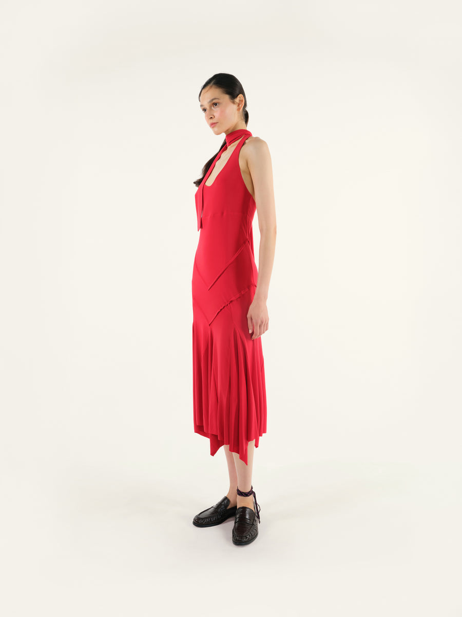 HESC - Halterneck panel detailed jersey dress