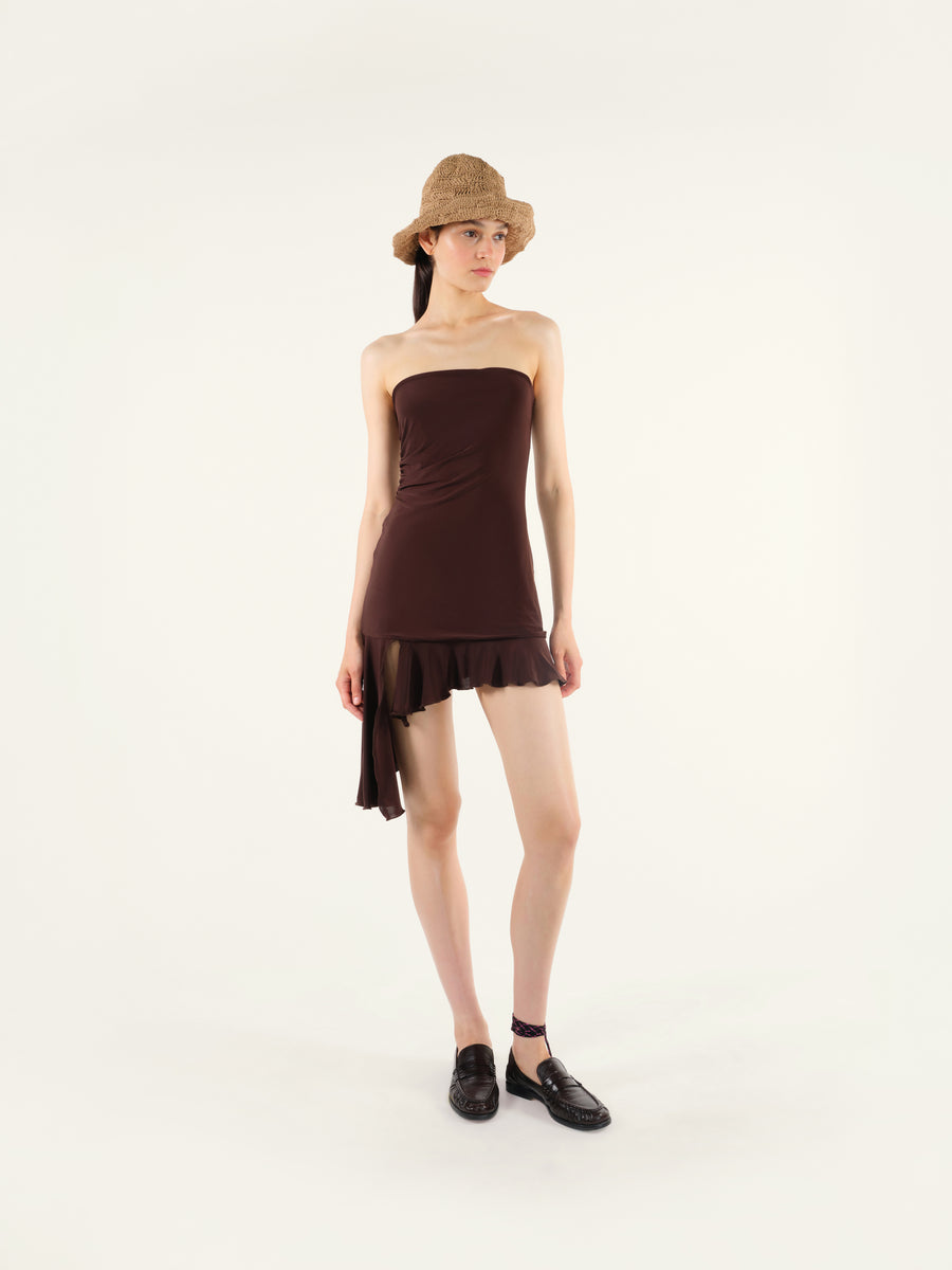 ATEN - Strapless  jersey dress with ruffles