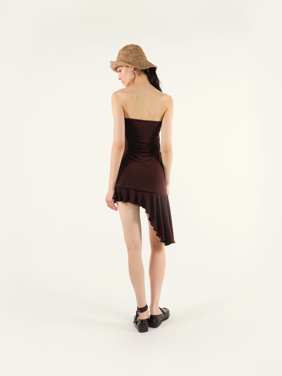 ATEN - Strapless  jersey dress with ruffles