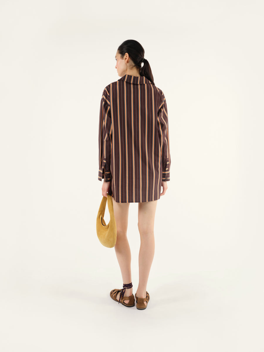 DENNY - Striped open-collar long sleeve tunic