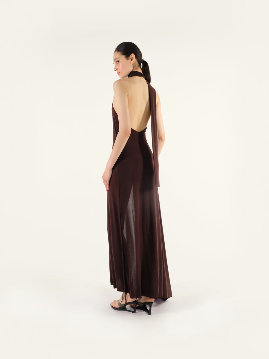 CEYL - Halterneck asymmetric jersey dress with slit and bodysuit